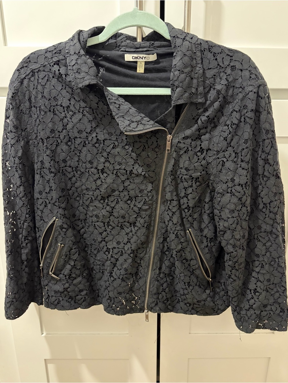 DKNY Black Lace Moto Jacket – Size XL